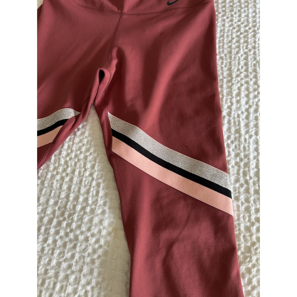 Nike DRI FIT Leggings Sz S Rust Color With Colored Stripes. - Picture 2 of 5